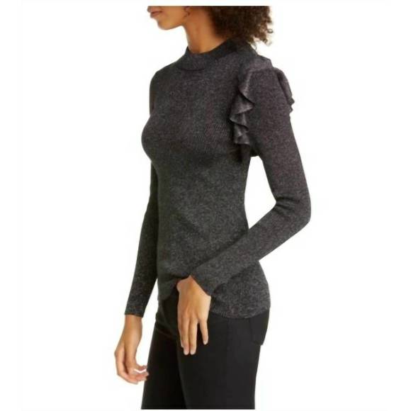 NEW TED BAKER addale rib knit ruffle sweater in black - Picture 2 of 4